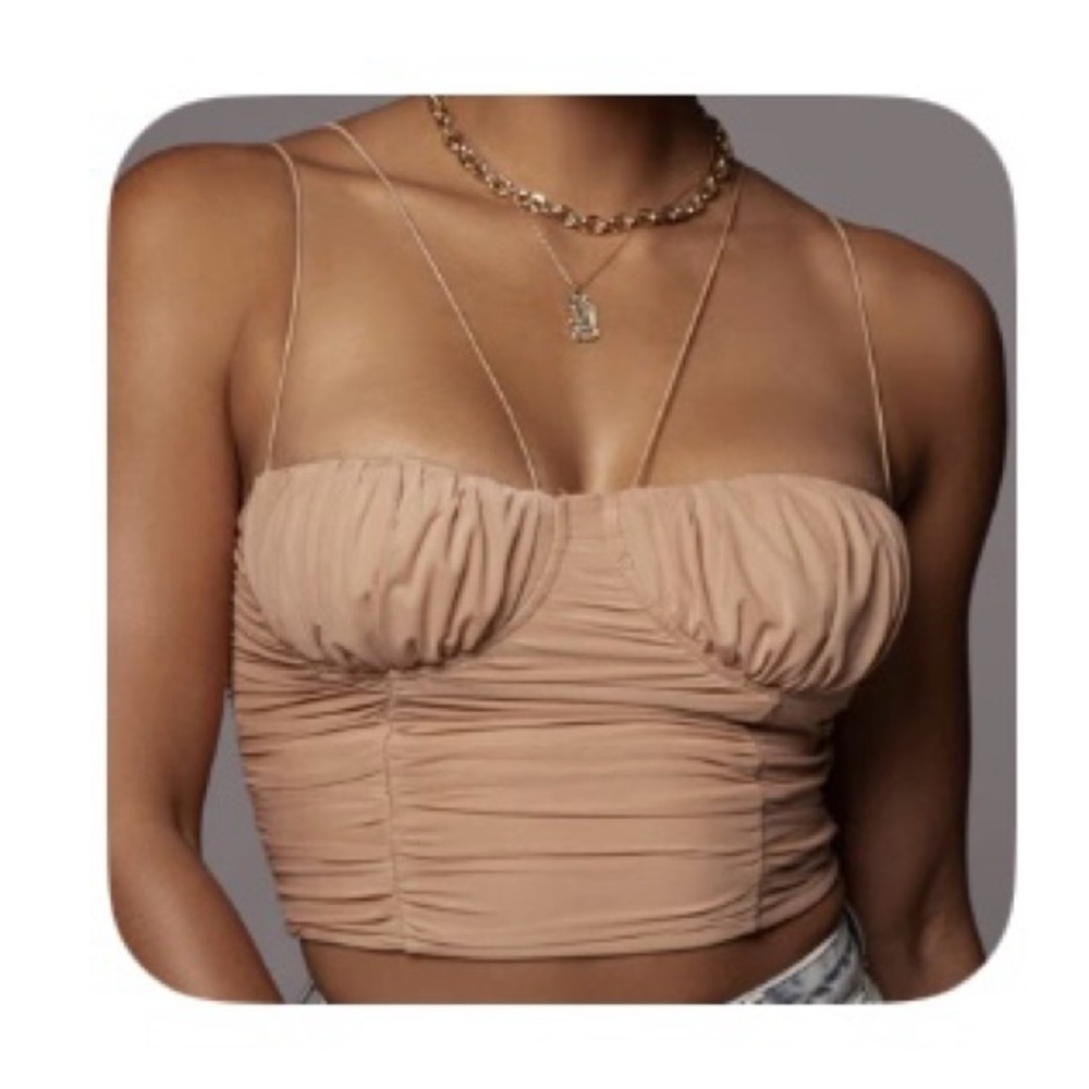 JLUXLABEL Tan Ruched Crop Camisole